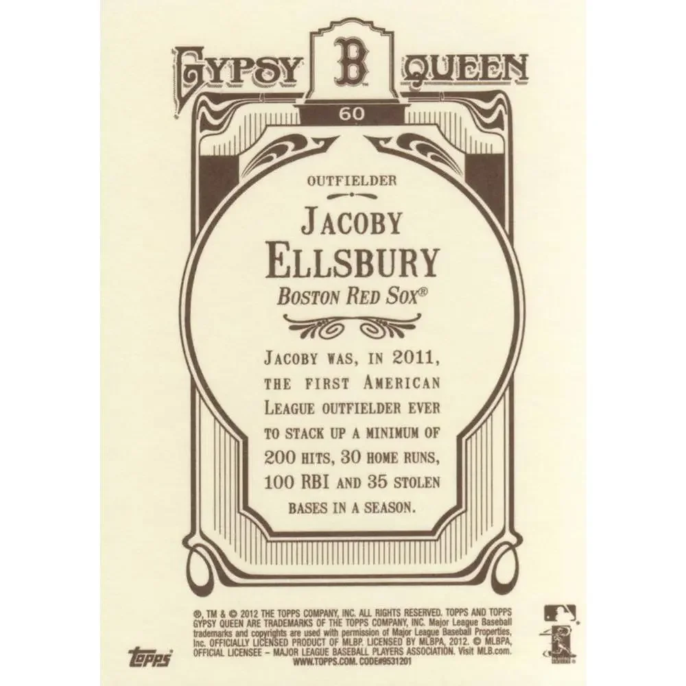 2012 Topps Gypsy Queen Jacoby Ellsbury # 60a Boston Red Sox